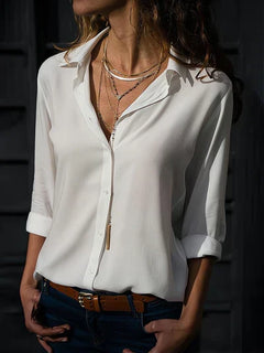 Seraphina - Satin Blouse with Buttons — White