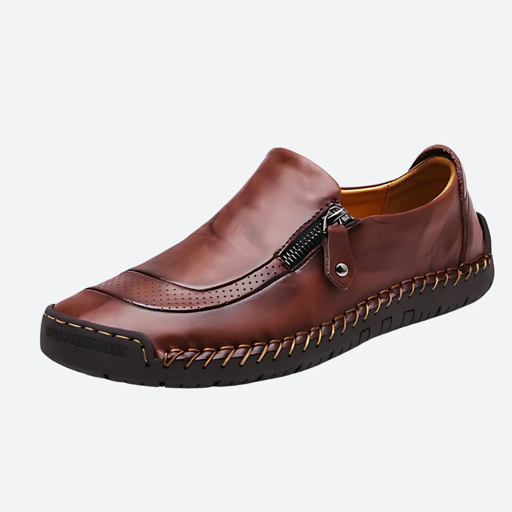 Griffin - Leather Zip Loafers — Brown