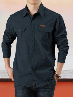 Sebastian - Cotton Utility Shirt — Navy Blue