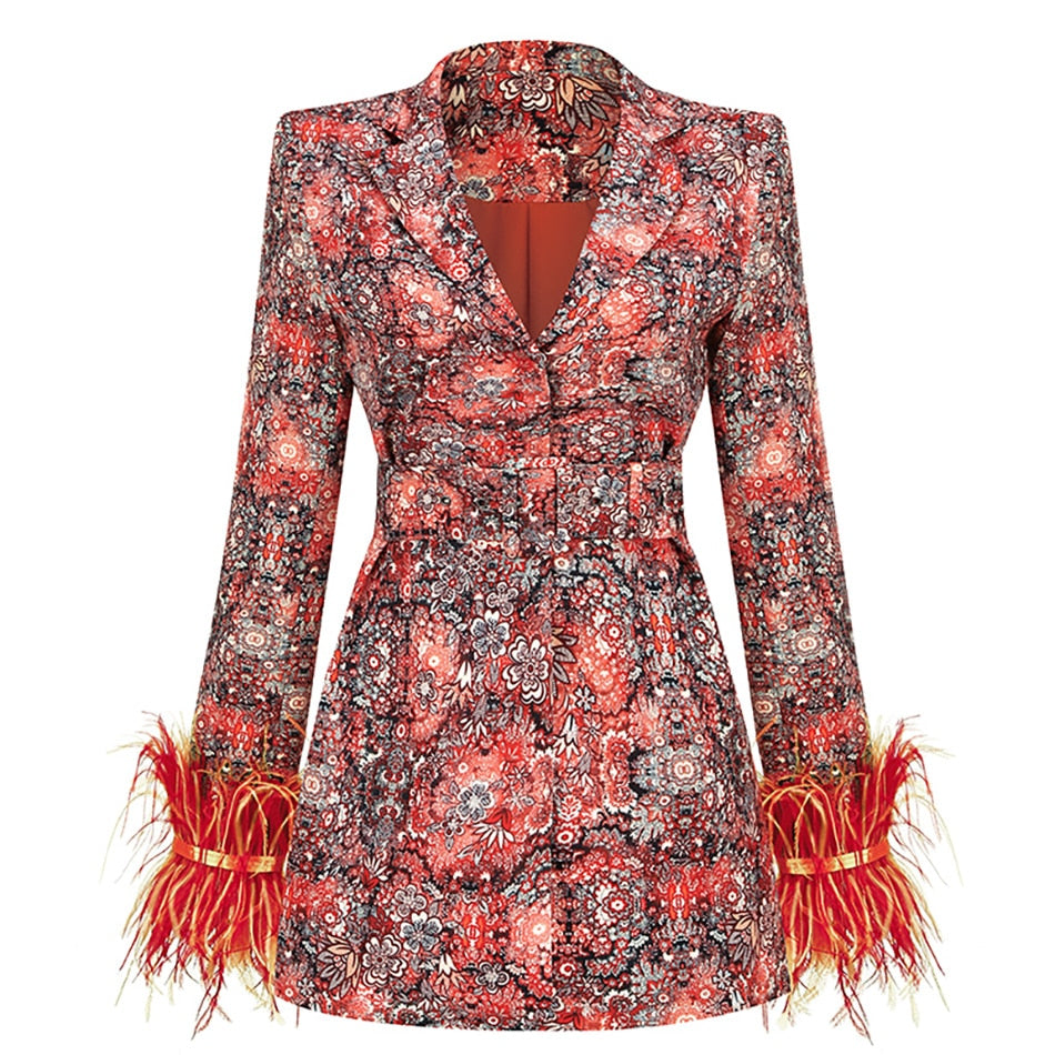 Whitney - Tweed Blazer Dress with Feathers