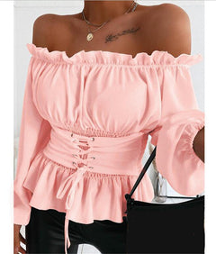 Miriam - Off Shoulder Peplum Top — Light pink