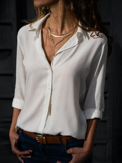 Dominique - Satin Shirt with Buttons — White