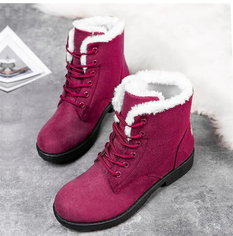 Camille - Fur Lined Lace up Boots — Red