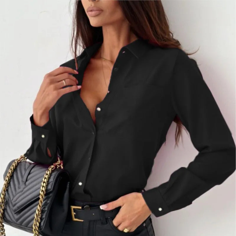 Aria - Classic Satin Shirt — Black