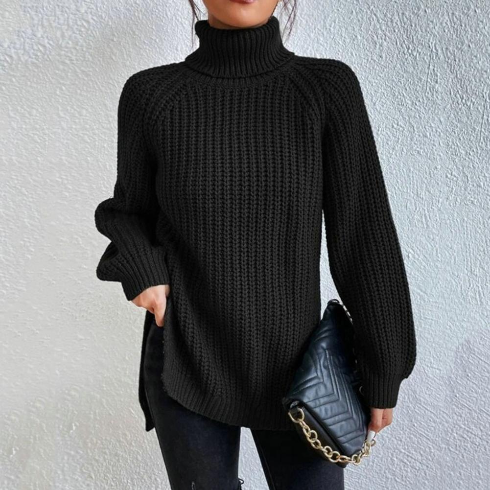 Francesca - Turtleneck Jumper with Split — Black