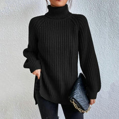 Francesca - Turtleneck Jumper with Split — Black