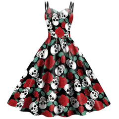 Christina - Skeleton Print Swing Dress — Black 3