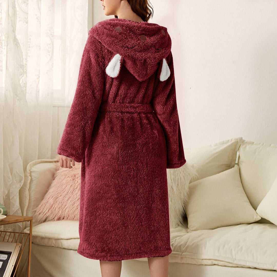 Anastasia - Fluffy Hooded Bathrobe — Red - rabbit