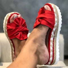 Theodora - Bow Espadrille Slides — Red