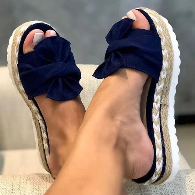 Theodora - Bow Espadrille Slides — Blue
