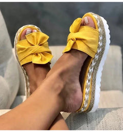 Theodora - Bow Espadrille Slides — Yellow