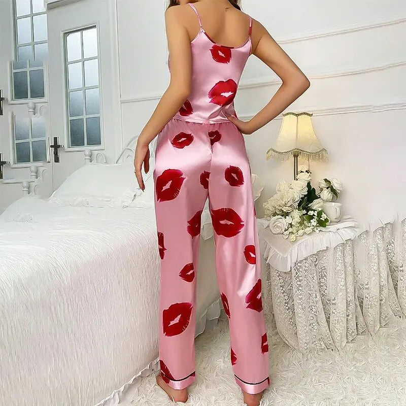 Christina - Lip Print Satin Pyjamas
