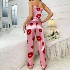 Christina - Lip Print Satin Pyjamas