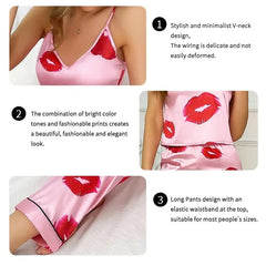 Christina - Lip Print Satin Pyjamas