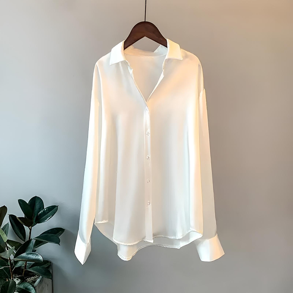 Lily - Satin Shirt with Cuffs — Ivory White