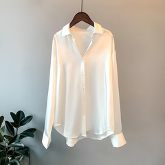 Lily - Satin Shirt with Cuffs — Ivory White