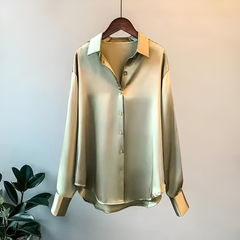 Lily - Satin Shirt with Cuffs — Olivé Green