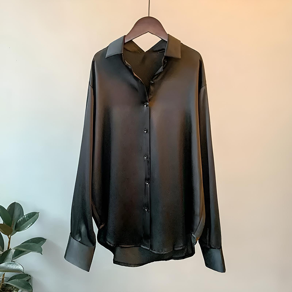 Lily - Satin Shirt with Cuffs — Pearl Black