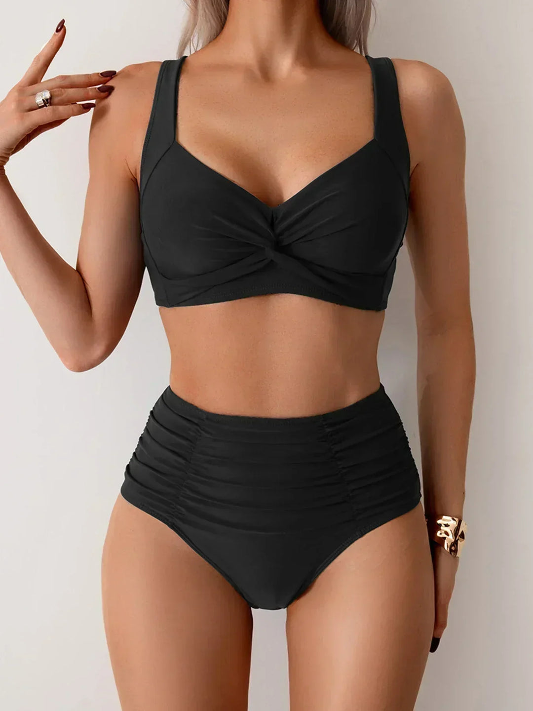 Wilhelmina - Twist Front High Waist Bikini — Black