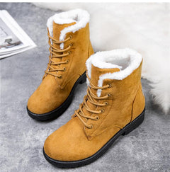 Hermione - Fur Trim Lace up Snow Boots — Yellow