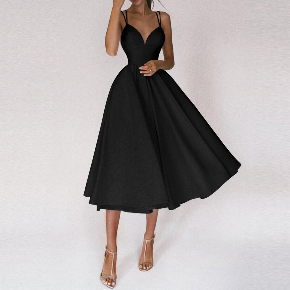 Constance - Satin Midi with Full Skirt — Black