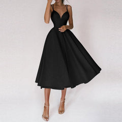 Constance - Satin Midi with Full Skirt — Black