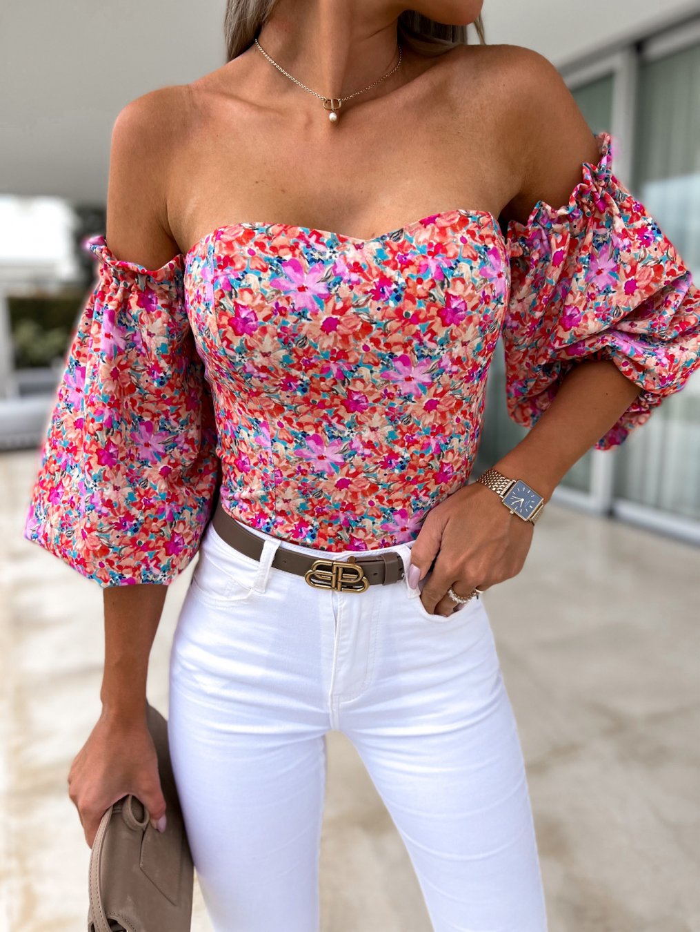 Stephanie - Floral Off Shoulder Corset Top