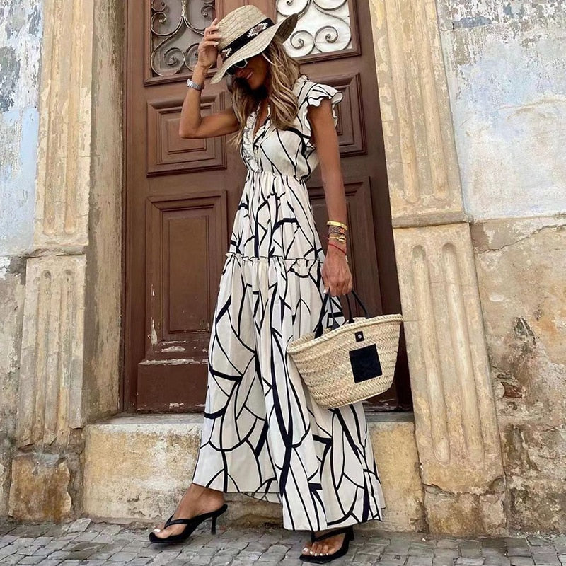 Cara - Abstract Print Maxi Dress