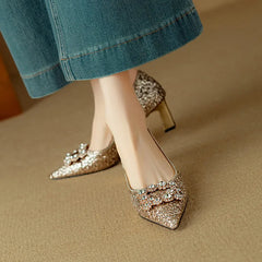 Theresa - Glitter Crystal Bow Pumps