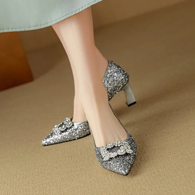 Theresa - Glitter Crystal Bow Pumps