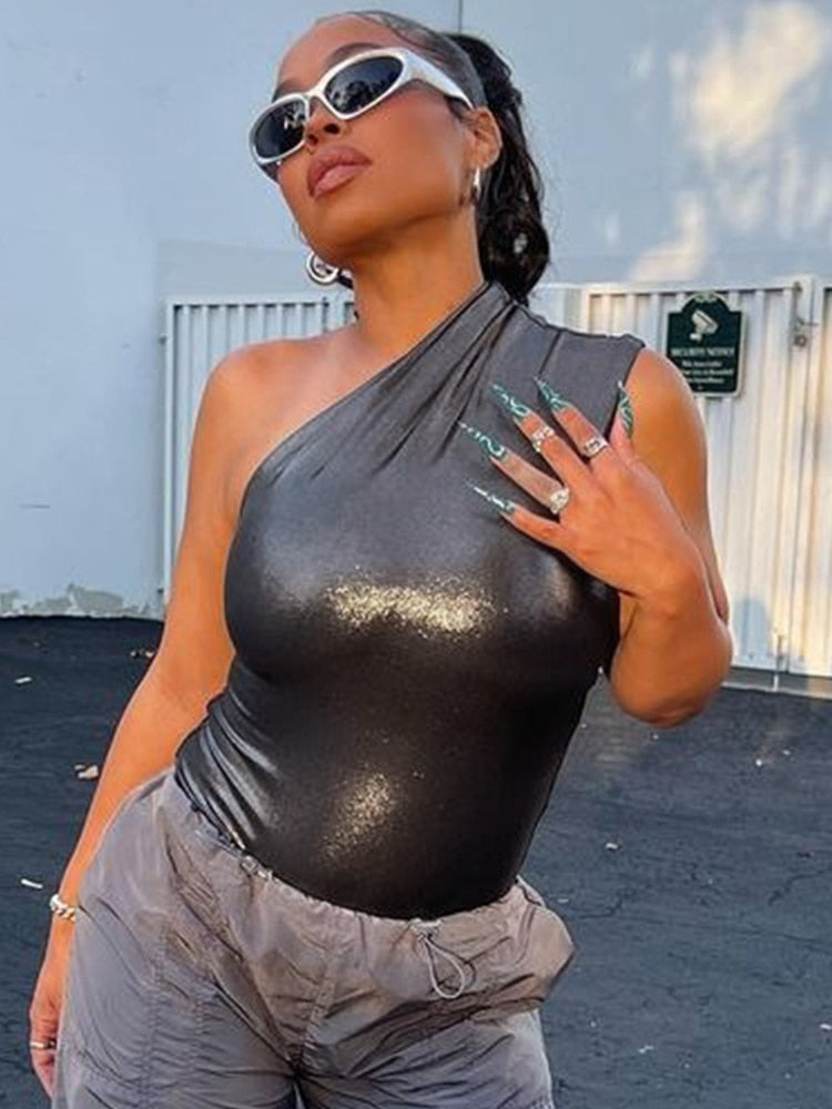 Alexa - One Shoulder Bodysuit — Dark grey