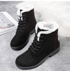Hermione - Fur Trim Lace up Snow Boots — Black