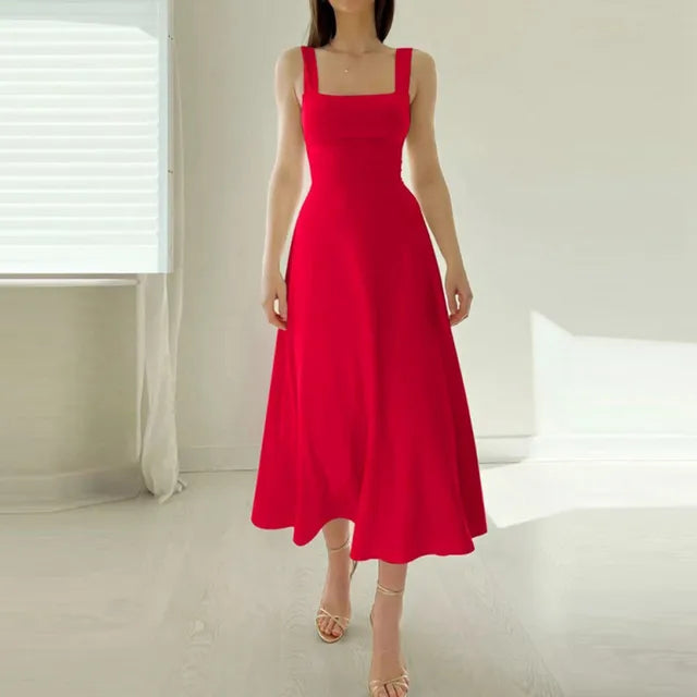 Matilde - Square Neck Midi Dress — Red