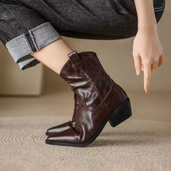 Delilah - Leather Boots with Turn Cuff — Brown