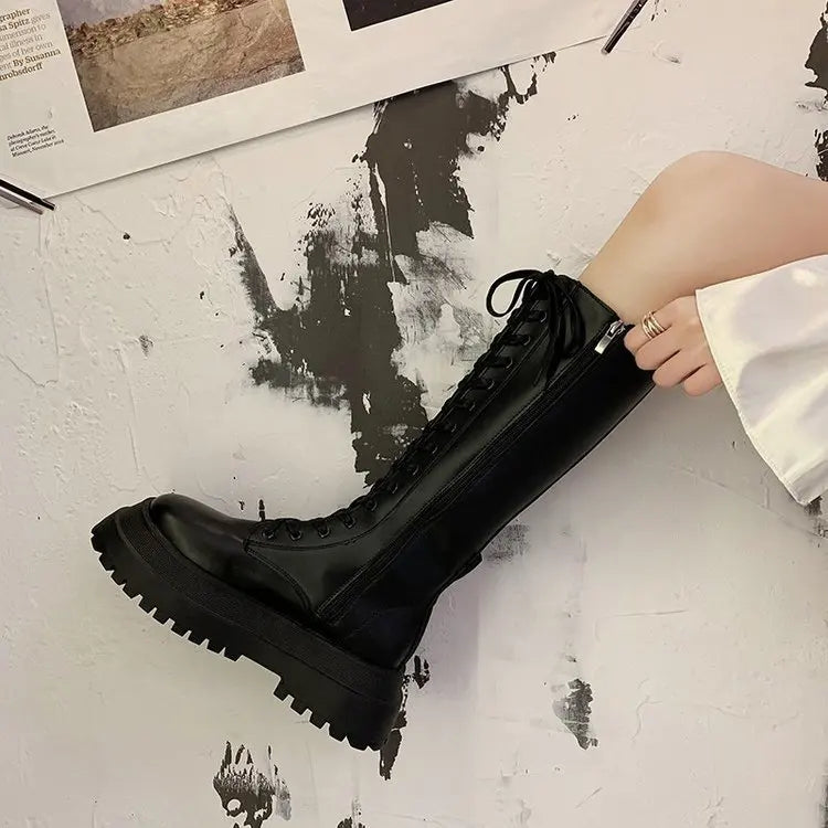Estelle - Lace up Tall Combat Boots