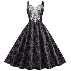 Christina - Skeleton Print Swing Dress — Black 1