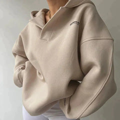 Catherine - Quarter Zip Fleece Hoodie — Beige