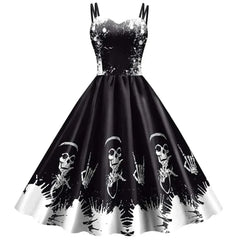 Christina - Skeleton Print Swing Dress — Black 4