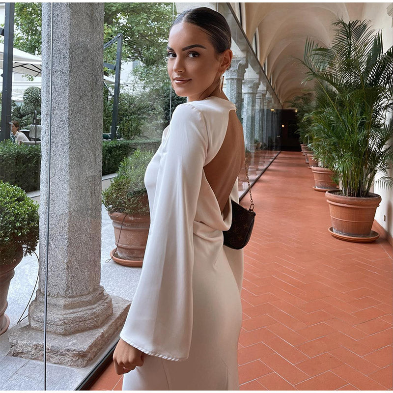 Rochelle - Satin Midi with Bow Neck