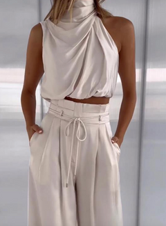 Willow - Halter Top and Trousers Set — White/Silver