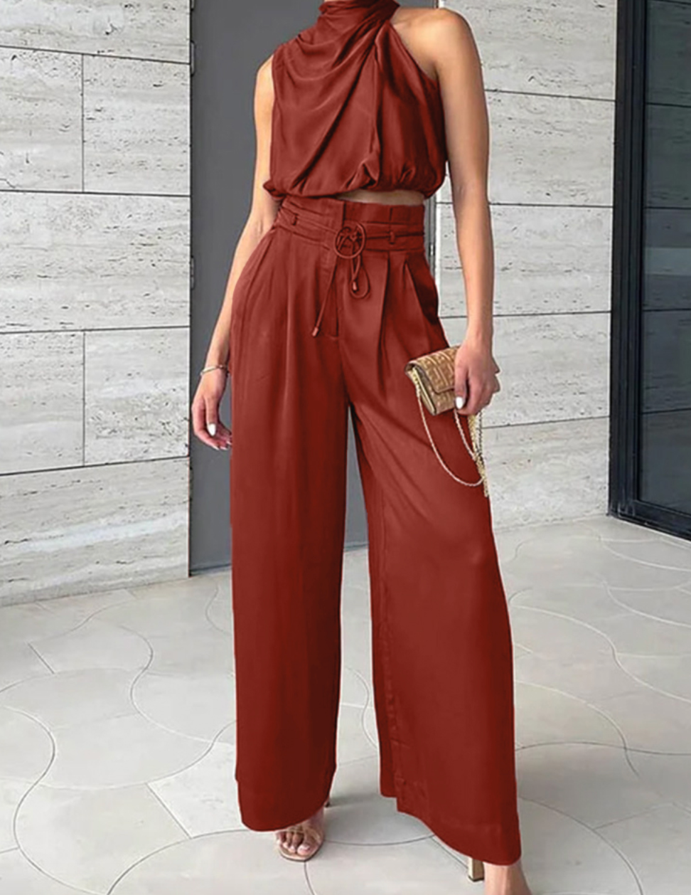 Willow - Halter Top and Trousers Set — Red