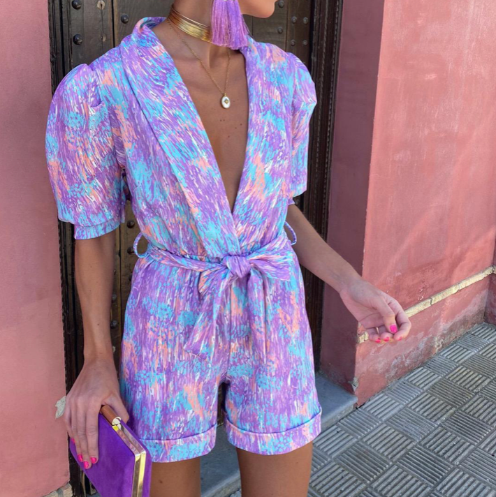 Ava - Floral Wrap Playsuit — Purple