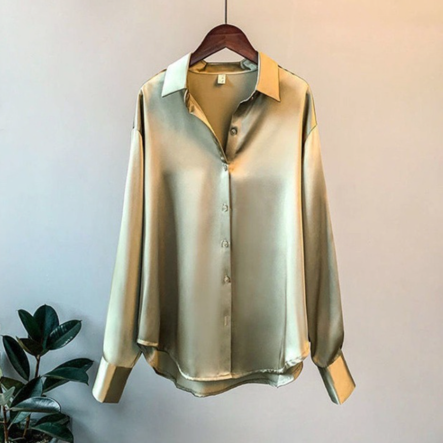 Rhiannon - Satin Colour Block Shirt — Olive green