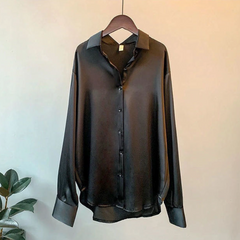 Rhiannon - Satin Colour Block Shirt — Black