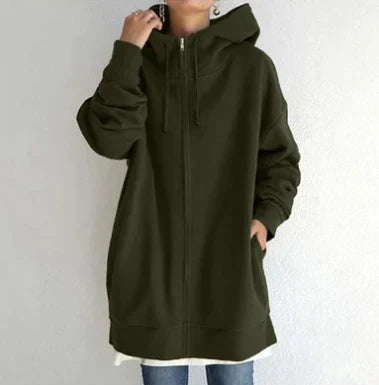 Madeline - Zip Hoodie with Pockets — Army Grün
