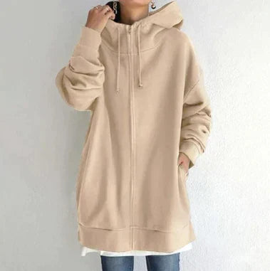 Madeline - Zip Hoodie with Pockets — Beige
