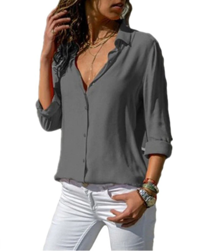 Dominique - Satin Shirt with Buttons — Grey