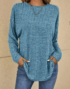 Henrietta - Ribbed Knit Top with Pockets — Blue