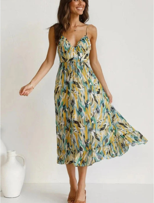 Rosalind - Floral Cami Midi Dress — Turquoise