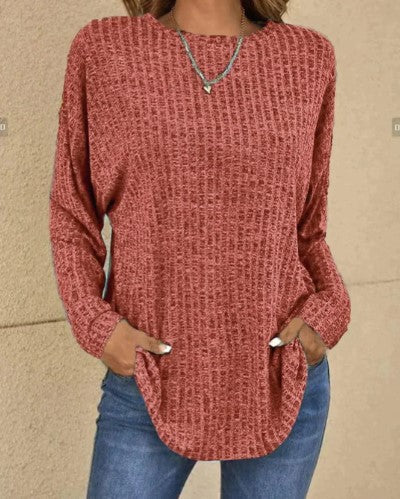 Henrietta - Ribbed Knit Top with Pockets — Red